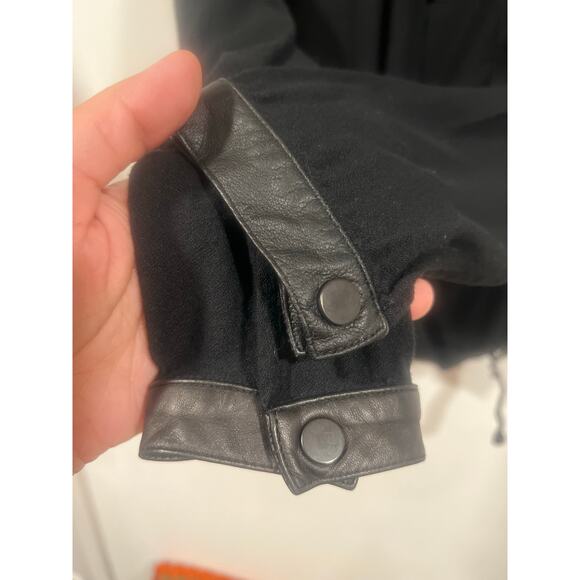 Helmet Lang Faux wrap 100% Leather Trim Blouse Black XSmall Viscose Wool - Picture 5 of 8